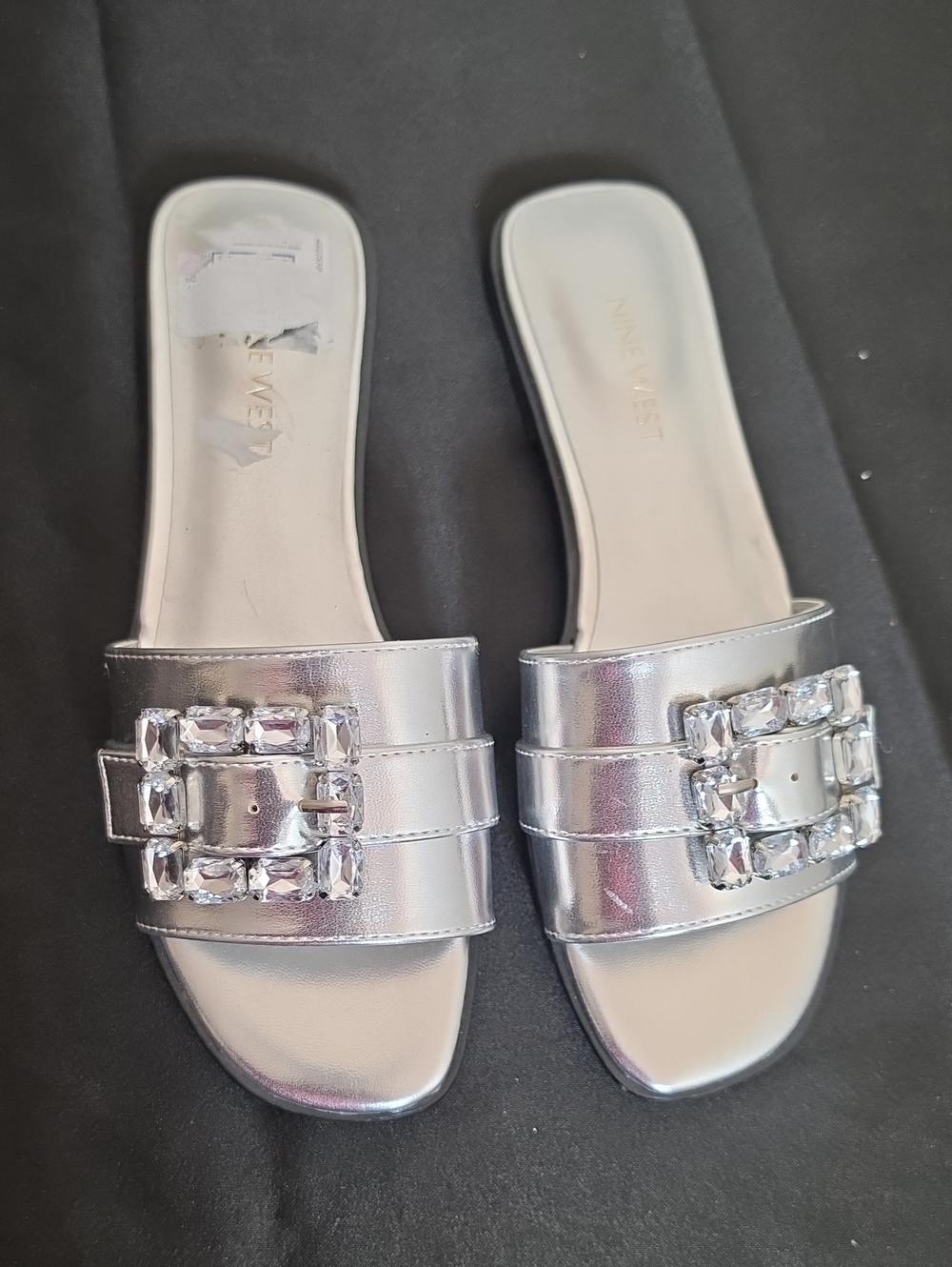 Nine West Silver Jeweled Slide Mules